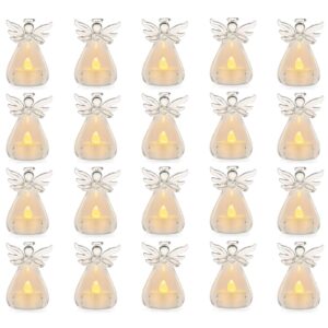 Pack of 20 Hanging Glass Candle Holders Angel Candleholders with Led Tealight Candle Inside Votive Decoration for Wedding Party Restaurant Hotel Garden Decoration,(18+2 Pcs)