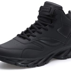 Joomra Men's High Top Shoes All Black for Walking Jogging Gym Fitness Travel Lace up High Mid Ankle Cushion Trainer Athletic Tennis Sneakers Size 11