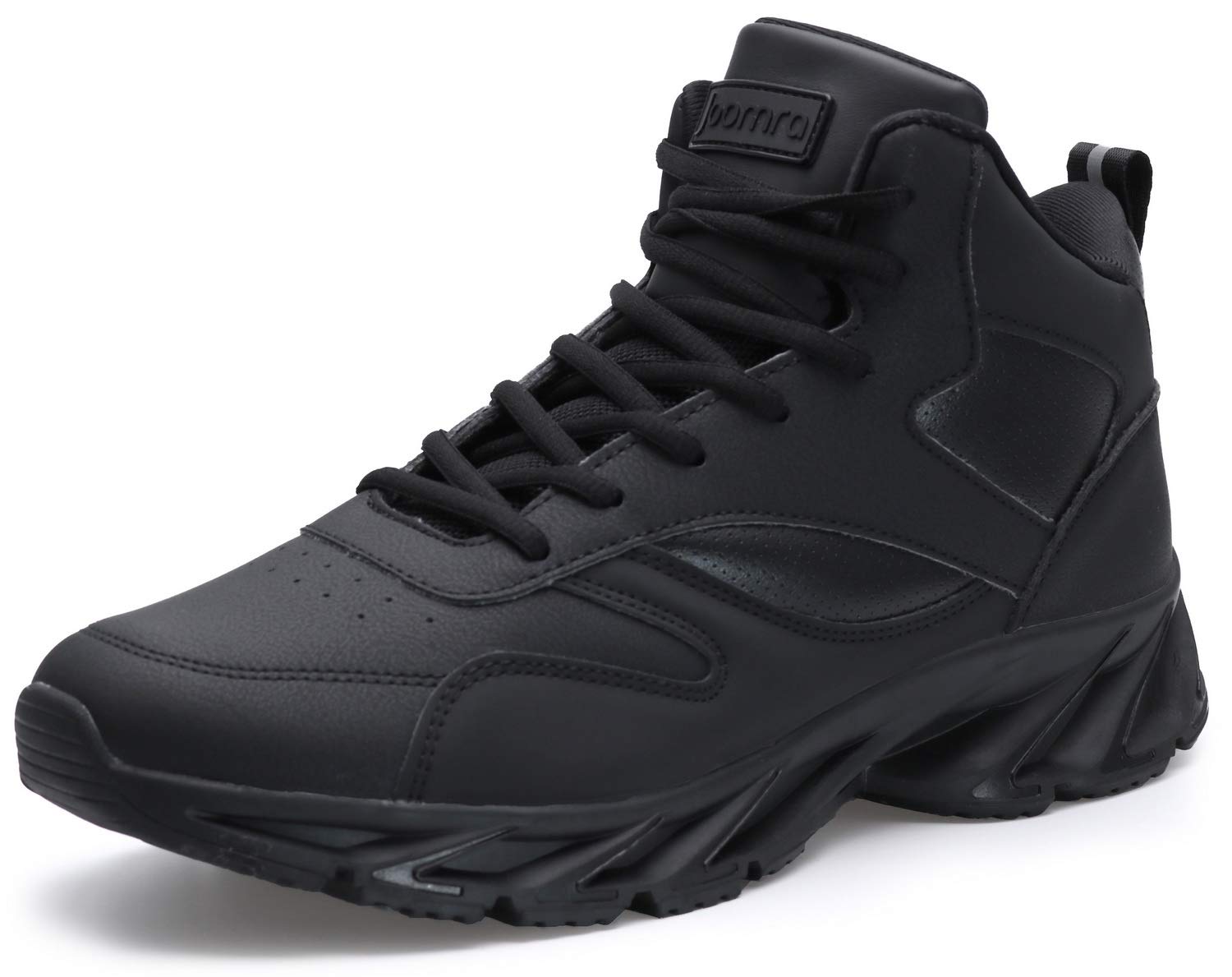 Joomra Men's High Top Shoes All Black for Walking Jogging Gym Fitness Travel Lace up High Mid Ankle Cushion Trainer Athletic Tennis Sneakers Size 11