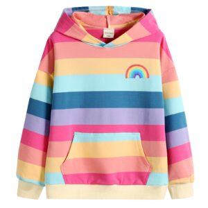 julerwoo toddler girls cotton stripe sweatshirt hoodie rainbow embroidery pocket pullover tops (6t, color stripe)