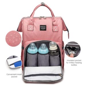 Erdoran Diaper Bag Backpack MultiFunction Waterproof Travel Baby Bag with USB Charging Port for Mom, Large Capacity, Stylish and Durable, Pink