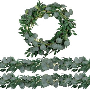 trimgrace 2 pack 6.5 feet artificial eucalyptus garland with willow leaves faux greenery garland for wedding party home table runner arch decor