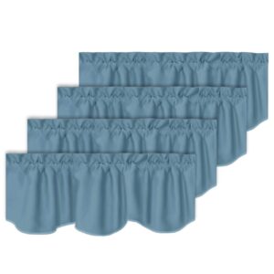 turquoize blackout curtain valances solid rod pocket scalloped valances short curtain panels for kitchen window/bedroom/barthroom, 52" x 18" inches, 4 panels, citadel