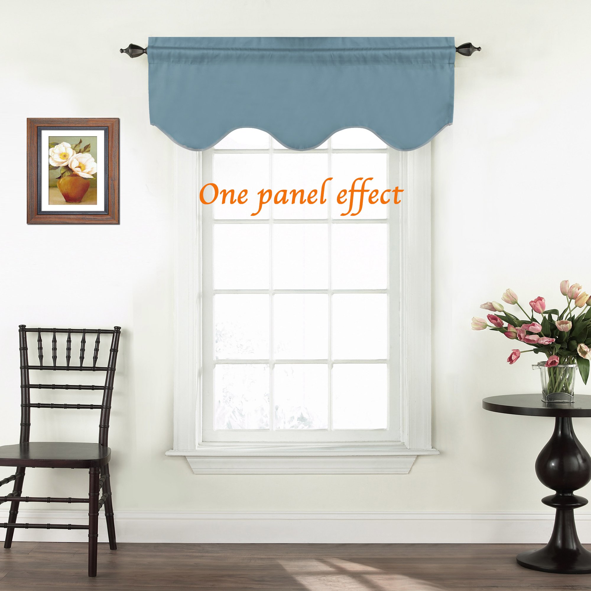 Turquoize Blackout Curtain Valances Solid Rod Pocket Scalloped Valances Short Curtain Panels for Kitchen Window/Bedroom/Barthroom, 52" x 18" Inches, 4 Panels, Citadel