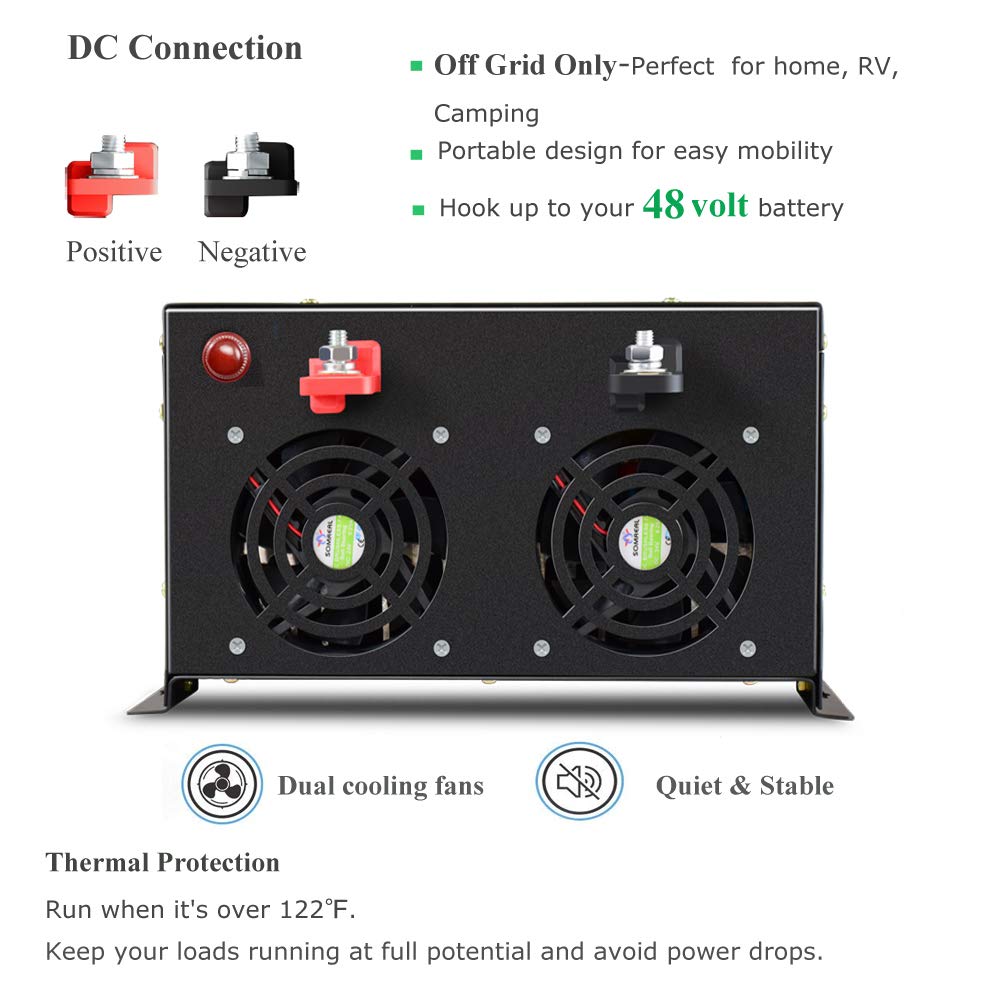 WZRELB 8000W 48V AC to 120V DC Pure Sine Wave Solar Power Inverter - RV, Camping, Solar System