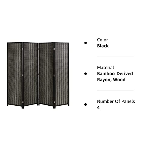 Bamboo Room Divider Folding Privacy Screen 4 Panel 72 Inches High 17.7 Inches Wide Room Divider for Living Room Bedroom Study,Black