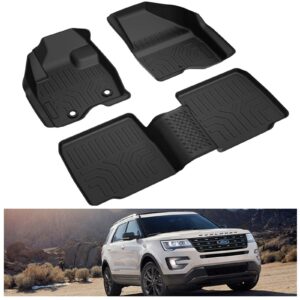 kiwi master floor mats compatible for 2015-2019 ford explorer accessories all weather mat liners front & 2nd 2 row seat tpe slush liner black