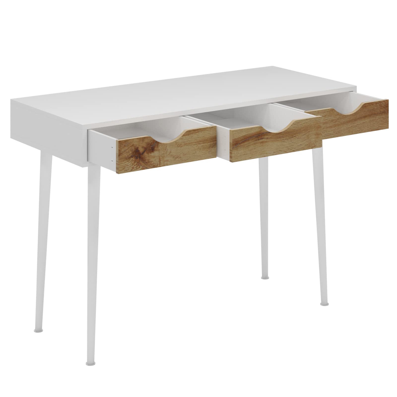 SogesHome 43.3 Computer Desk, Home Office Work Table with 3-Drawers, Gaming Working Writing Table, White&Teak