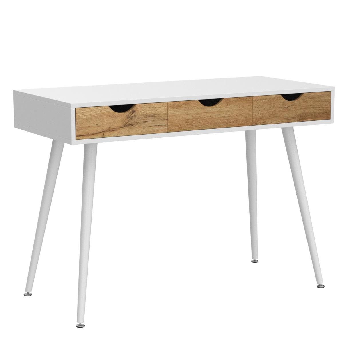 SogesHome 43.3 Computer Desk, Home Office Work Table with 3-Drawers, Gaming Working Writing Table, White&Teak