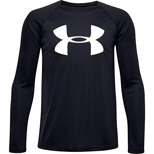 Under Armour boys Tech Big Logo Long-Sleeve T-shirt , Black (001)/White , Youth X-Large