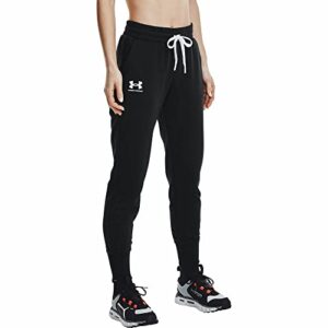 under armour womens rival fleece joggers , black (001)/white , medium