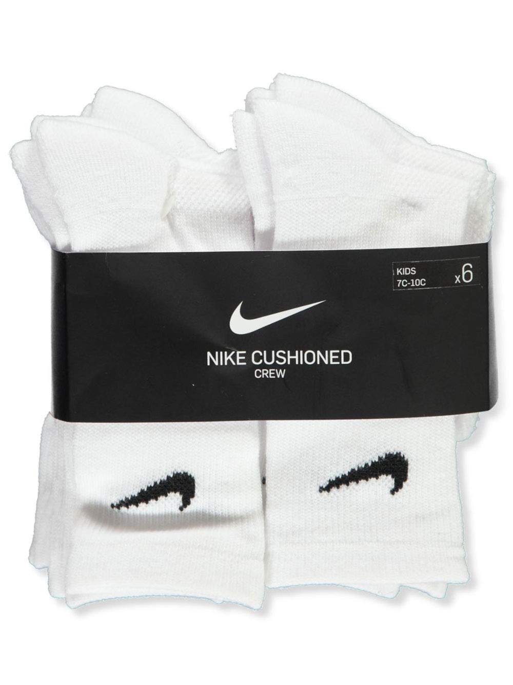 Nike Cushioned Mesh Crew Socks 6-Pack (Little Kid) White Shoes Size 4-5 Toddler