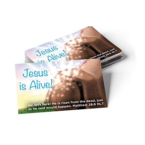 Jesus is Alive (Empty Tomb), Matthew 28:6, Bulk Pack of 25 Easter Affirmation Scripture Cards for Kids, Pass it On Christian Bible Verse Cards for Sunday School, Childrens Church & Youth Ministry