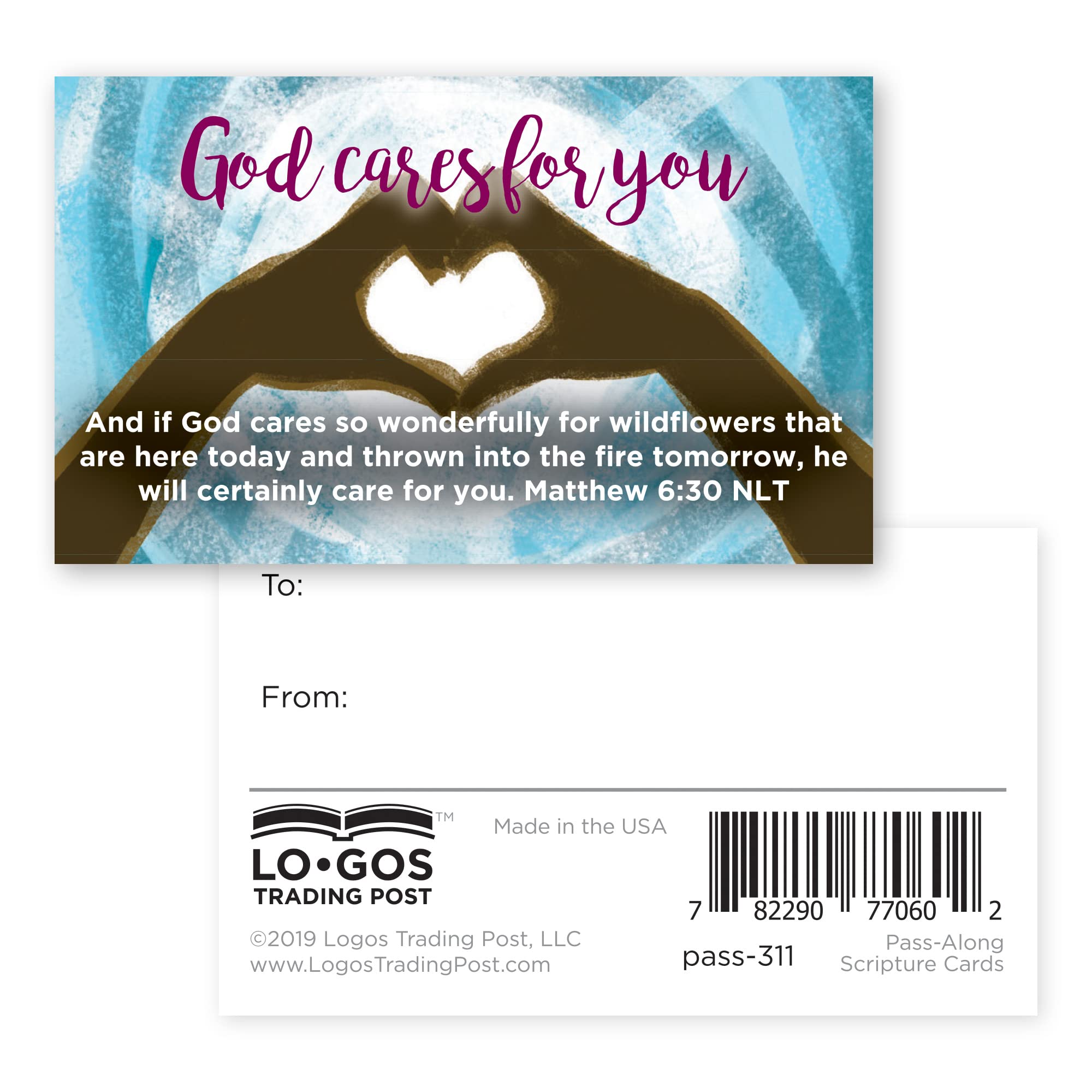 God Cares for You, Matthew 6:30, Bulk Pack of 25 Affirmation Scripture Cards for Kids, Pass it On Christian Bible Verse Cards for Sunday School, Childrens Church, & Youth Group Ministry