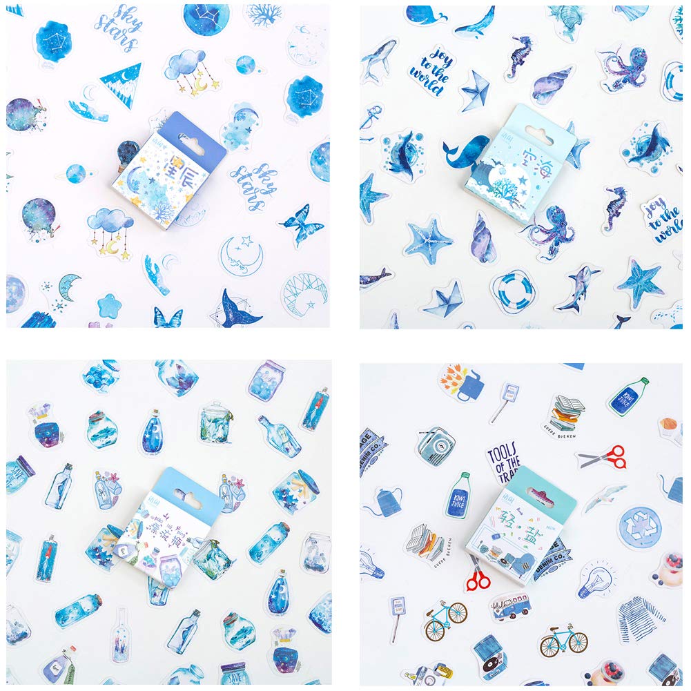 400PCS Kawaii Scrapbook Sticker Set Fresh Drift Bottle Universe Planet Constellation Marine Life Food Drink Fruit Amusement Park DIY Label for Srapbooking Journal Album Planner Envelope Journaling