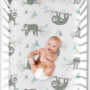 Sweet Jojo Designs Blue and Grey Jungle Sloth Leaf Unisex Boy or Girl Baby or Toddler Nursery Fitted Crib Sheet - Turquoise, Gray and Green Botanical Rainforest