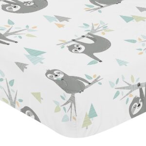 Sweet Jojo Designs Blue and Grey Jungle Sloth Leaf Unisex Boy or Girl Baby or Toddler Nursery Fitted Crib Sheet - Turquoise, Gray and Green Botanical Rainforest