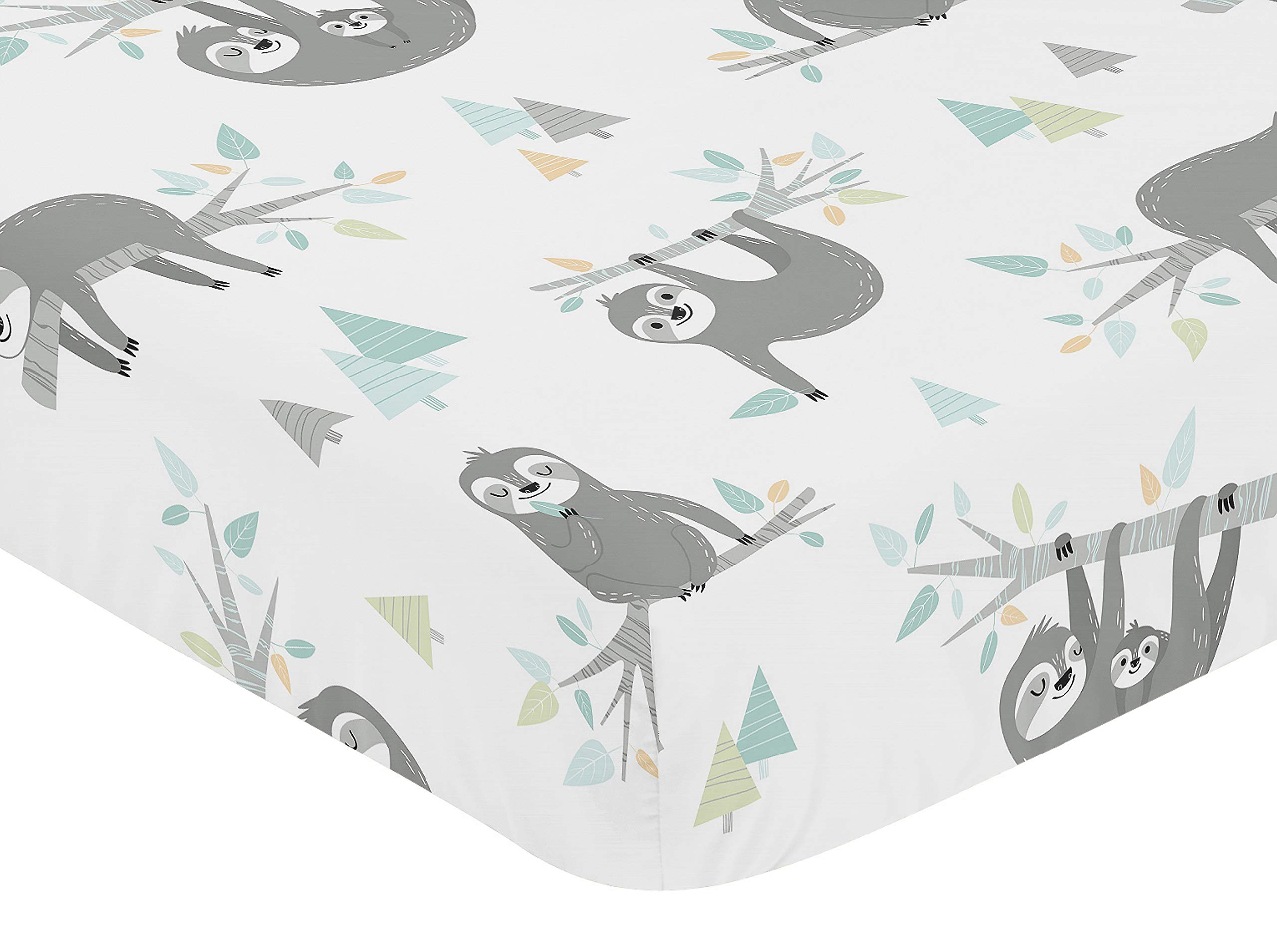 Sweet Jojo Designs Blue and Grey Jungle Sloth Leaf Unisex Boy or Girl Baby or Toddler Nursery Fitted Crib Sheet - Turquoise, Gray and Green Botanical Rainforest