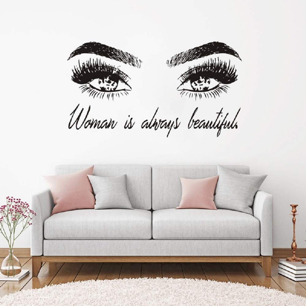 FARAMON Attractive Girl Eye Lashes Vinyl Wall Sticker Mural Make Up Decal Woman Beauty Quote Art Decals Bedroom Decor Eyebrows Room Decoration