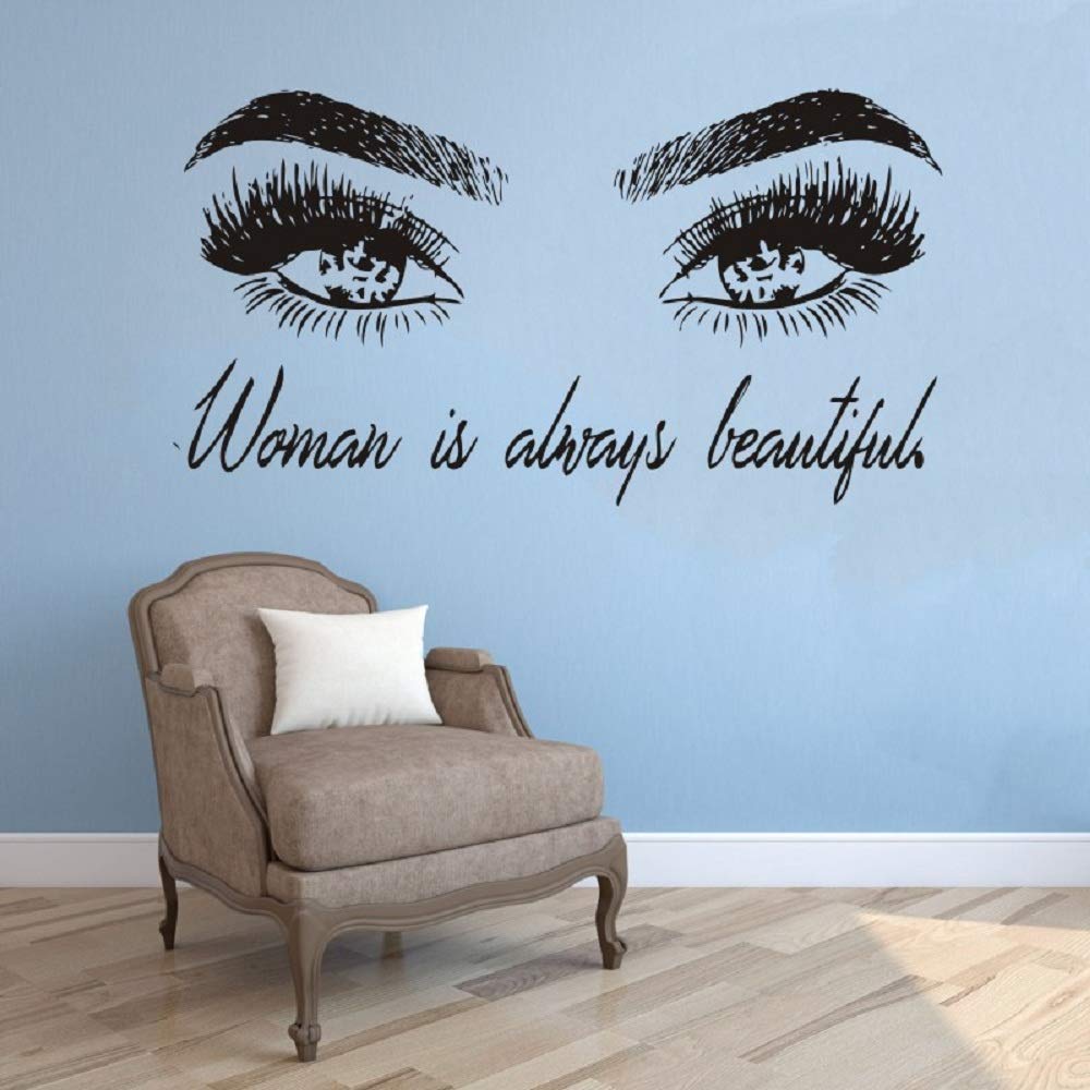 FARAMON Attractive Girl Eye Lashes Vinyl Wall Sticker Mural Make Up Decal Woman Beauty Quote Art Decals Bedroom Decor Eyebrows Room Decoration