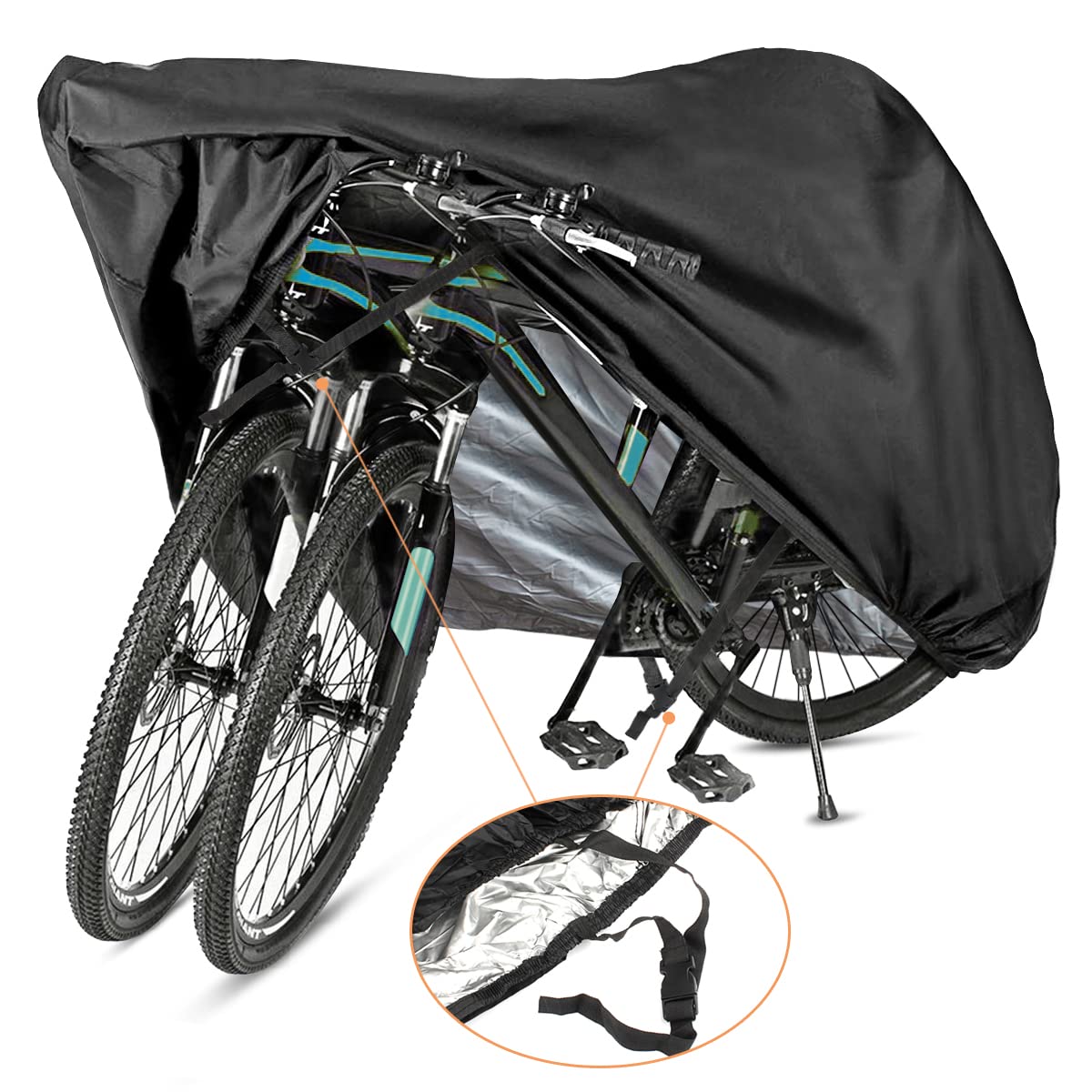 Bike Cover for 2 or 3 Bikes, XL Waterproof Outdoor Bicycle Cover Oxford Fabric Storage Rain Sun UV Dust Wind Proof Motorcycle Covers for Mountain Road Electric Bike Tricycle Cruiser (XL)