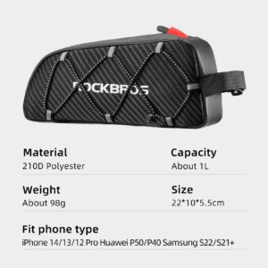 ROCKBROS Top Tube Bike Bag Bicycle Front Frame Bag Bike Accessories Pouch Compatible with iPhone 14/13/12 Pro Galaxy S22/S21