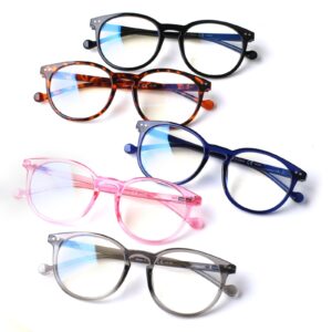 kerecsen 5 pack reading glasses for women and men large frame round readers spring hinges (5 pack mix color, 2.25)
