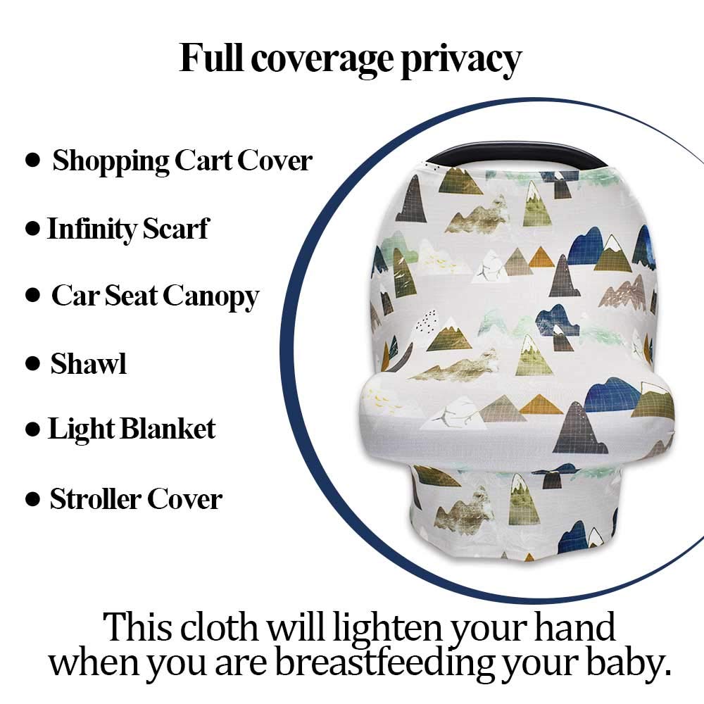 Baby Carseat Cover with Beanie, Adventure Mountain Infant Carseat Canopy for Boys Girls, Nursing Cover Breastfeeding Scarf for Mom, for Stroller High Chair Shopping Cart