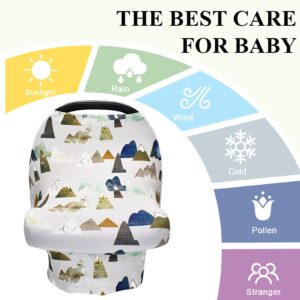 Baby Carseat Cover with Beanie, Adventure Mountain Infant Carseat Canopy for Boys Girls, Nursing Cover Breastfeeding Scarf for Mom, for Stroller High Chair Shopping Cart