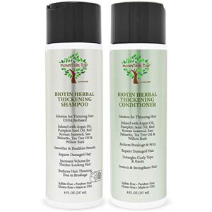 mountain top biotin herbal thickening shampoo & conditioner set (2 x 8oz) with argan oil, pumpkin seed oil, red korean seaweed, saw palmetto, tea tree oil & willow bark, sulfate free, all hair types