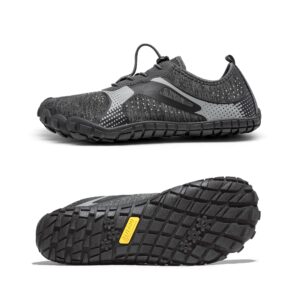 nortiv 8 mens quick dry barefoot aqua shoes - outdoor water shoes for swim, beach sports, fishing, hiking, diving, surf, dark/grey - 9.5 (trekman-1)