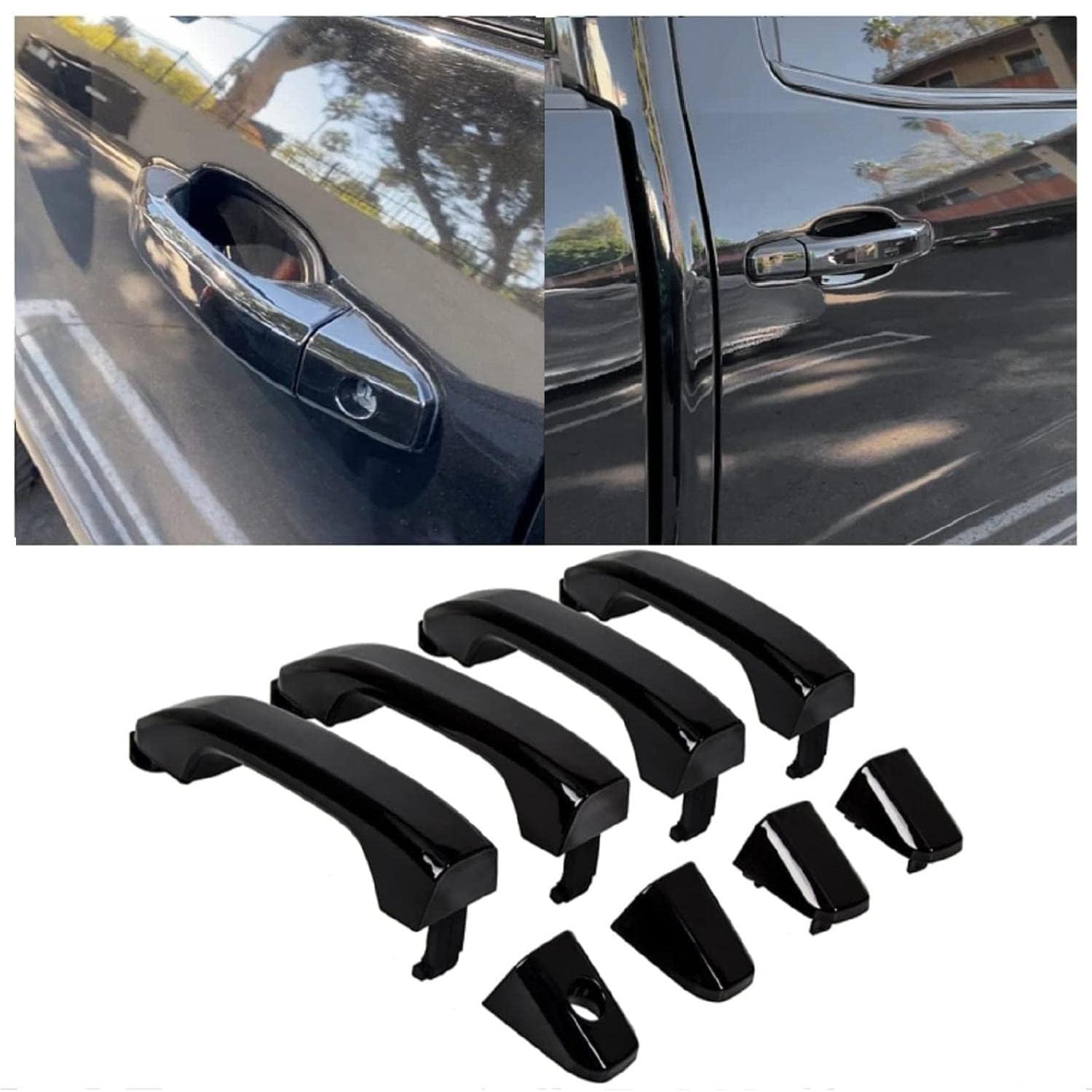 ECOTRIC 4Pcs Exterior Door Handles Replacement Compatible with 2014-2019 Chevy Silverado GMC Sierra Replacement for 22923605 23236150 22929464 22923599 84713668 22929412 Black