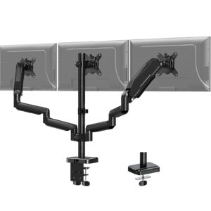 mount pro triple monitor desk mount - articulating gas spring monitor arm, removable with clamp and grommet base - fits 13 to 27 inch lcd computer monitors, vesa 75x75, 100x100