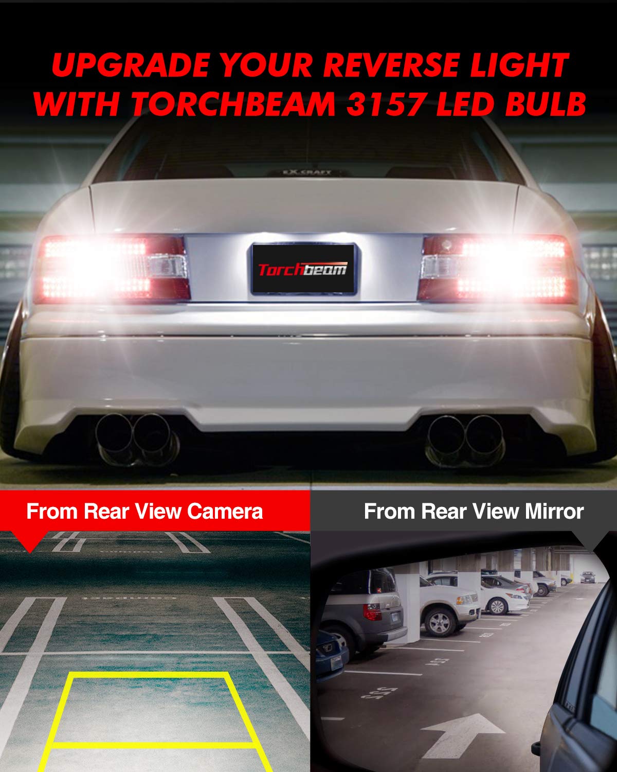 Torchbeam 3157 LED Light Bulbs 3600 Lumens with Projector Error-free For Reverse Back Up Lights DRL Brake Lights Fit 3156 3057 3056 4157 6500K Xenon White（Pack of 2）