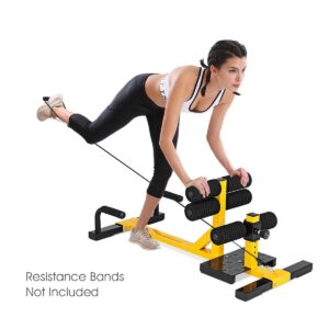 GYMAX Sissy Squat Machine, 3-in-1 Deep Sissy Squat Machine with Strap Circles & Adjustable Height, Perfect for Push-up, Sissy Squat & Abs Training, Workout Equipment for Home, Gym (Yellow)