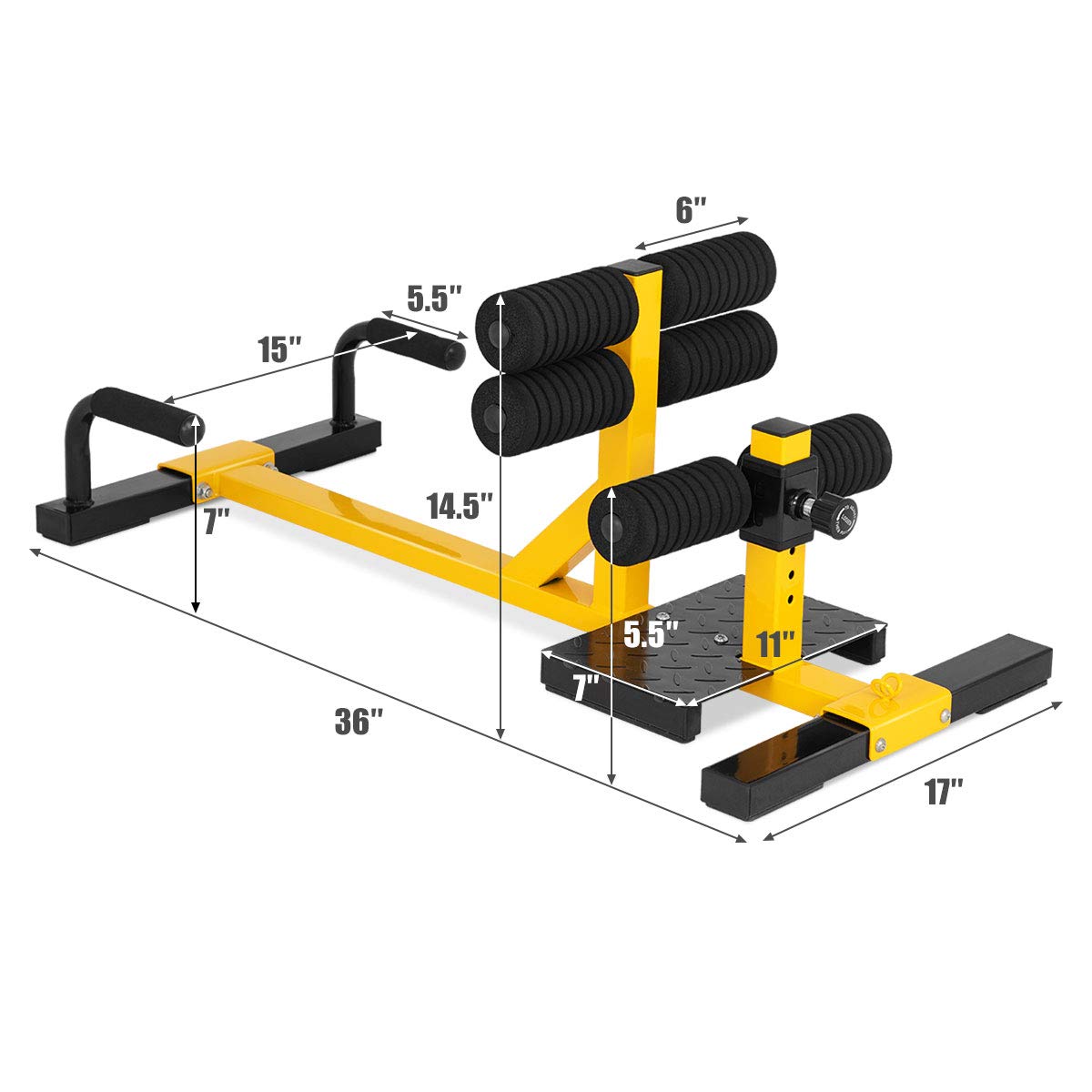 GYMAX Sissy Squat Machine, 3-in-1 Deep Sissy Squat Machine with Strap Circles & Adjustable Height, Perfect for Push-up, Sissy Squat & Abs Training, Workout Equipment for Home, Gym (Yellow)