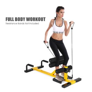 GYMAX Sissy Squat Machine, 3-in-1 Deep Sissy Squat Machine with Strap Circles & Adjustable Height, Perfect for Push-up, Sissy Squat & Abs Training, Workout Equipment for Home, Gym (Yellow)