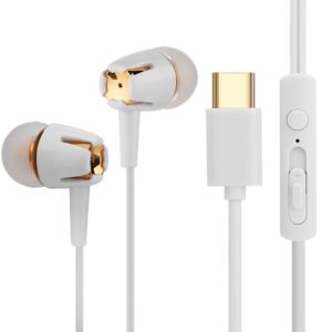 oumij type-c earphones, deep bass and noise cancelling in-ear headphones, wired earbuds with mic for phone calls, hands-free usb c headphones for phones with usb type-c port