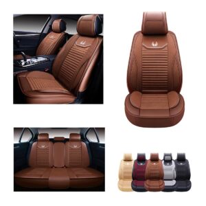 oasis auto car seat covers premium waterproof faux leather cushion universal accessories fit suv truck sedan automotive vehicle auto interior protector full set (os-008 brown)