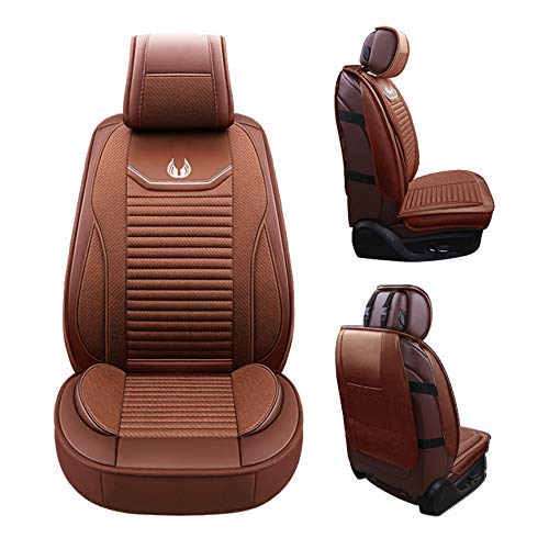 OASIS AUTO Car Seat Covers Premium Waterproof Faux Leather Cushion Universal Accessories Fit SUV Truck Sedan Automotive Vehicle Auto Interior Protector Full Set (OS-008 Brown)