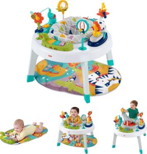 fisher-price baby to toddler toy 3-in-1 sit-to-stand activity center with playmat plus music lights and spiral ramp