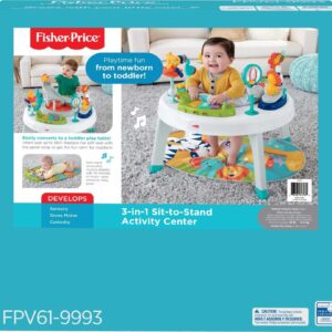 Fisher-Price Baby to Toddler Toy 3-in-1 Sit-to-Stand Activity Center with Playmat plus Music Lights and Spiral Ramp