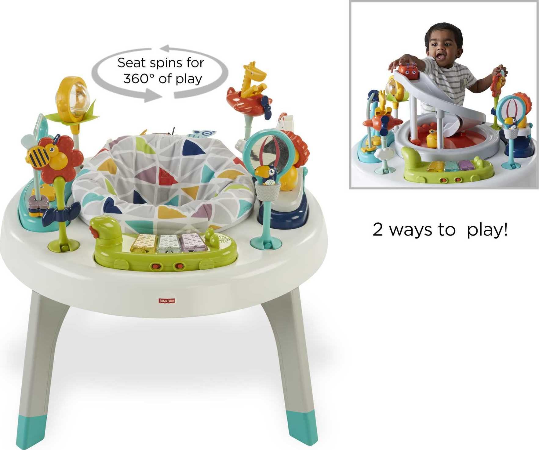 Fisher-Price Baby to Toddler Toy 3-in-1 Sit-to-Stand Activity Center with Playmat plus Music Lights and Spiral Ramp