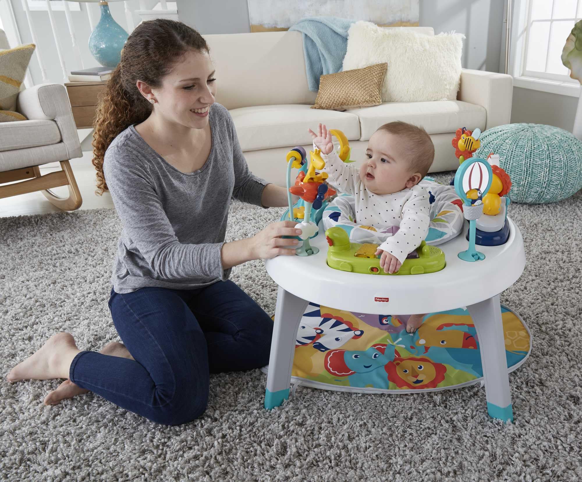 Fisher-Price Baby to Toddler Toy 3-in-1 Sit-to-Stand Activity Center with Playmat plus Music Lights and Spiral Ramp