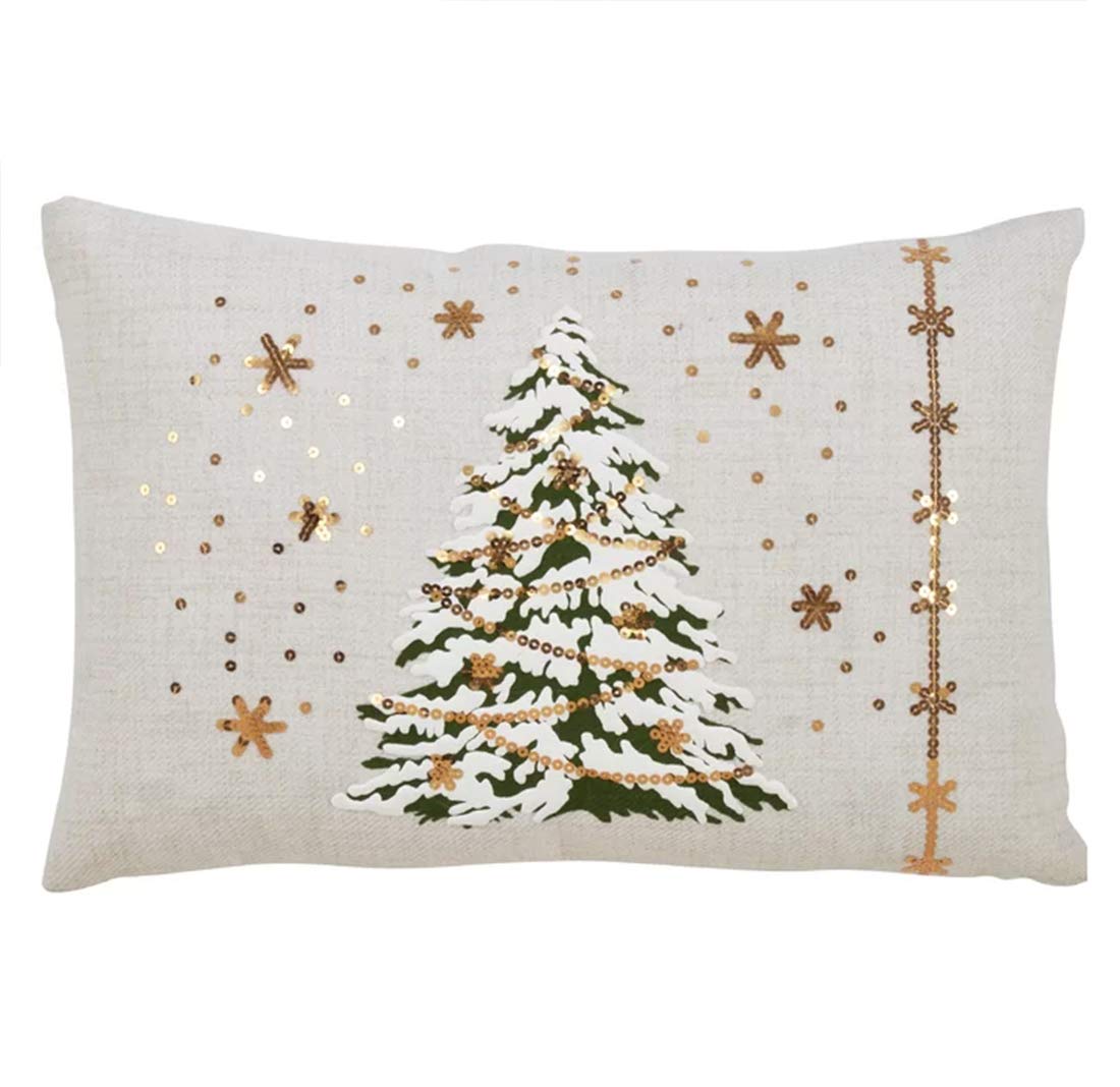 Fennco Styles Christmas Tree Design with LED Light Decorative Throw Pillow Cover & Insert 13 x 20 Inch - White Pillow for Holiday Décor, Couch, Living Room and Bedroom Décor