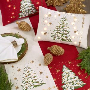 Fennco Styles Christmas Tree Design with LED Light Decorative Throw Pillow Cover & Insert 13 x 20 Inch - White Pillow for Holiday Décor, Couch, Living Room and Bedroom Décor