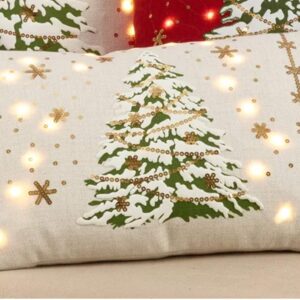 Fennco Styles Christmas Tree Design with LED Light Decorative Throw Pillow Cover & Insert 13 x 20 Inch - White Pillow for Holiday Décor, Couch, Living Room and Bedroom Décor