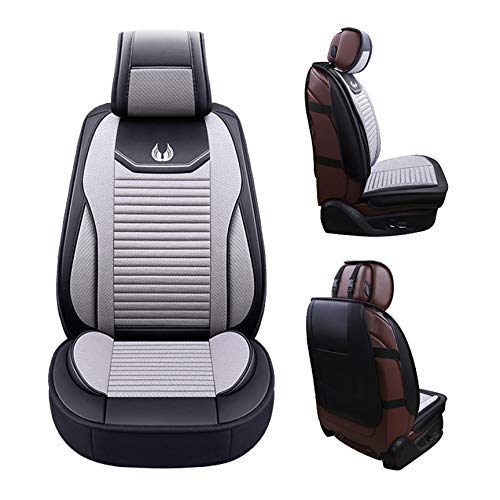 OASIS AUTO Car Seat Covers Premium Waterproof Faux Leather Cushion Universal Accessories Fit SUV Truck Sedan Automotive Vehicle Auto Interior Protector Full Set (OS-008 Gray)