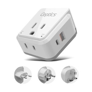 ceptics european plug travel adapter set, 20w pd & qc, safe dual usb & usb-c - 2 usa socket - compact - use in germany, france, italy, uk - includes type e/f, type c, type g swadapt attachments