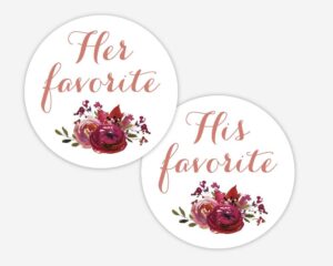 his favorite & her favorite wedding stickers, choose your colors, wedding favor stickers (501-003-wh-cr)